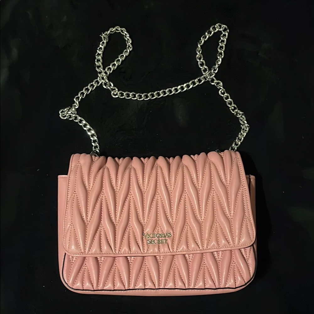 Victoria's Secret Pink Chevron Shoulder Bag with Silver Chain